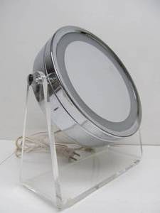 lot 146 image: Retro Vintage 1980s Thick Lucite & Chrome JERDON Vanity Lighted Mirror