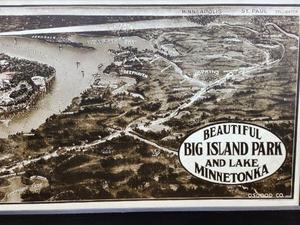 lot 73 image: HUGE Framed LAKE MINNETONKA Vintage Style Aerial Photograph Wall Hanging