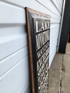 lot 86 image: Large LAKE MINNETONKA Vintage Train Station Style Map Wood Wall Hanging