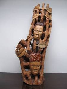 lot 134 image: Excellent LARGE Vintage Through-Carved African Tree Sculpture wFaces