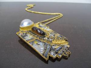 lot 140 image: Lovely Gold over Sterling Silver Filigree Pendant Necklace 