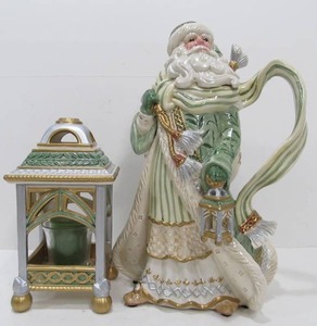lot 177 image: FITZ & FLOYD Stanta Claus Christmas Pitcher & Candle Holder