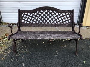 lot 212 image: Cast Iron & Wood Slat Park Bench