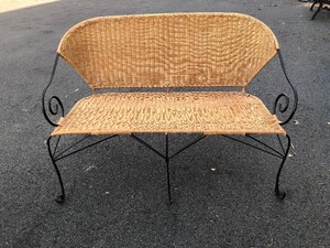 lot 217 image: Scrolled Iron & Wicker Bench