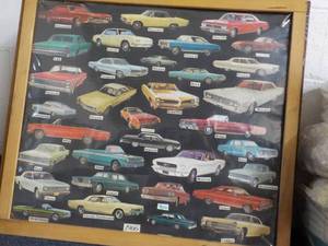 1966 Cars Print in a Wood Frame 32 x 29