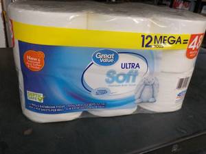 12 Mega Rolls Great Value 2 ply Toilet Paper