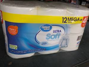 12 Mega Rolls Great Value 2 ply Toilet Paper
