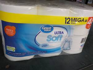 12 Mega Rolls Great Value 2 ply Toilet Paper