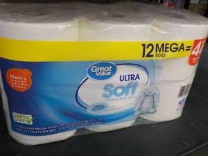 12 Mega Rolls Great Value 2 ply Toilet Paper