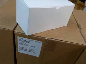 Case of 250 Bio-Detek White Self Closing Boxes 9 x 4 x 4