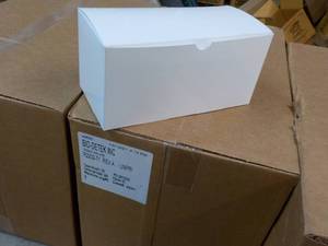Case of 250 Bio-Detek White Self Closing Boxes 9 x 4 x 4