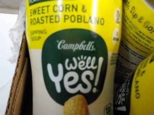 16 ct 11.1 oz Campbells Well Yes Sweet Corn and Roasted Robland Sipping Soup best date 08172023