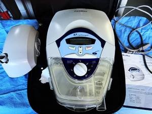 lot 6 image: MSRP $1800 ResMed S7 Lightweight Support CPAP Machine&nbspincludes Data Card, Travel Bag, Power Cord, Reservoir - Good Working Condition 1st Pic Is A Stock Photo