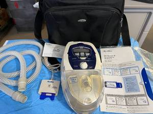 lot 12 image: MSRP $2400 ResMed S8 AutoSet II With EPR-Easy-Breate Technology & HumidifierReservior, Data Card Plus RARE ResScan Card Reader Including Carry Bag, Heated Hose, and Manual - Good Working Condition