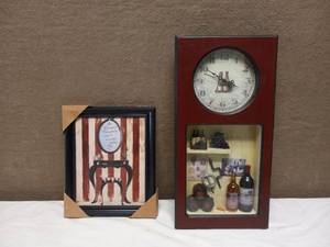 lot 90 image: BEST WINE THEMED WALL CLOCK & WALL ART
