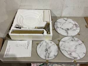 lot 391 image: ROSEN GARDEN 3 Tier Shelf Floor Lamp - White MarbleGold
