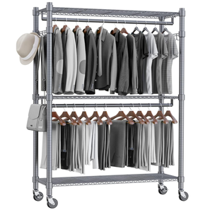 lot 515 image: Homdox 3 Shelves Wire Shelving Clothing Rolling Rack