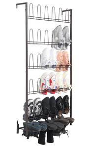 lot 519 image: MyGift 5-Tier Wall Mounted Dark Brown Metal 18 Pair Boot and Shoe Storage Rack Organizer Stand