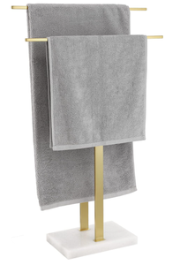 lot 528 image: KES Standing Towel Rack with Marble Base - Gold