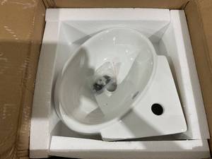 lot 231 image: Oval Corner Bathroom Wall Mount Sink Vessel - White