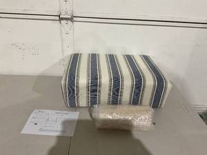 lot 328 image: Joveco Small Blue Striped Rectangular Footstool with Wooden Legs