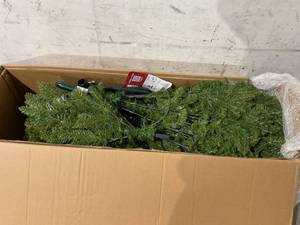 lot 21 image: National Tree Company Pre-Lit Artificial Full Christmas Tree, Green, Dunhill Fir, White Lights, Includes Stand, 6.5 Feet