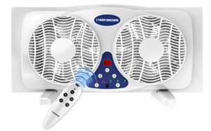 lot 283 image: KEN BROWN 9 Inch Twin Window Fan With Remote And Thermostat - White