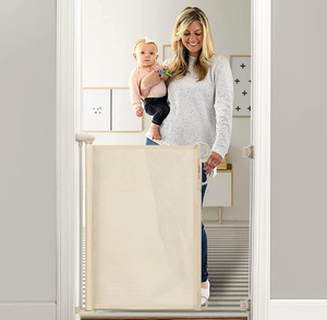 lot 298 image: Momcozy Retractable Baby Gate - Beige