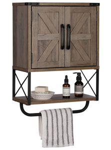 lot 349 image: RUSTOWN Farmhouse Rustic Medicine Cabinet with Two Barn Door - Washed Oak