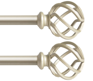 lot 409 image: SET OF 2 - QITERI Drapery Window Curtain Rod,34 Diameter Single Curtain Rod with Twisted Cage Finials - Satin Gold Nickel Finish