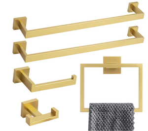 lot 415 image: Lava Odoro 5-Piece Bathroom Hardware Accessories Set - Brushed Gold