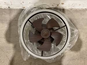 lot 457 image: WERBUY 16 inch Brown Wooden Frame Ceiling Fan with Light and 5-Wood Blades