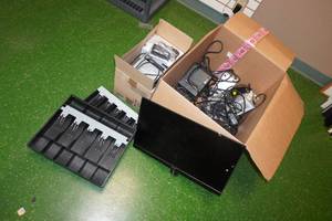 lot 201 image: Assorted Restaurant Ticket Printers, Cash Drawers, Monitor Screen
