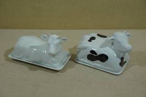 lot 217 image: Cow Theme Butter Dishes
