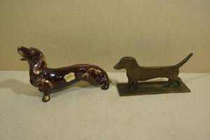 lot 223 image: Dachshund Decorative Pieces - Brass Tone, Glass