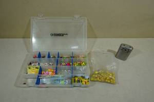 lot 225 image: Plastic Tackle Tray with Ice Fishing Jigs