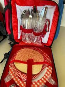 lot 176 image: Travel Cooler and Backpack with Picnic Supplies-Forks, Spoons Etc
