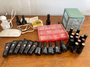 lot 107 image: HUGE Lot of Gel Nail Supplies with Polish, Nail Tops, Nail Lamp