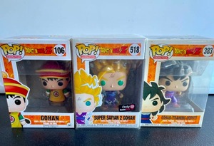 lot 65 image: Lot of 3 Dragonball Z Funko Pop Figures- Gohan, Super Saiyan 2 Gohan, Gohan(Training Outfit)