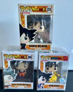 lot 70 image: Lot of 3 Dragonball  and Dragonball Super Funko Pop Figures - Son Goku, Goku Black, Goku Ultra Instinct