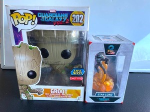 lot 74 image: Marvel Funko Pop Large Groot Figure and Q-Fig-Max Star Lord Figure