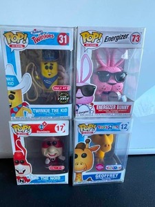 lot 77 image: Lot of 4 Mascot Funko Pops-Twinkie, The Noid, Energizer Bunny and Geoffrey the Giraffe