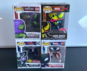 lot 78 image: Lot of 4 Marvel Funko Pops- Black Panther Miles Morales (Spiderman) and Eddie Brock (Venom)