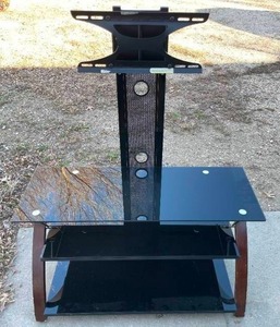 lot 129 image: Black  Modern TV Stand with Glass Shelves