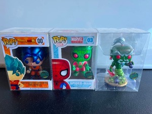 lot 85 image: Lot of 3 Custom Painted Funko Pop Figures -Dragonball, Spiderman and Genie