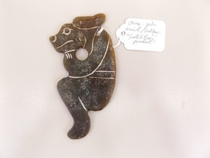 lot 49 image: VERY OLD Jade Chinese Seated Bear Pendant