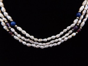 lot 60 image: 3 Genuine Seed Pearl Lapis Lazuli, Garnet, and Amethyst 35 Necklaces