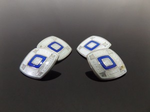 lot 64 image: Pair of Antique .925 Sterling Silver Enamel Guilloche&nbspCufflinks