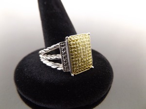 lot 68 image: .925 Sterling Silver Inlayed Yellow Diamond WOW Ring Size 10.5