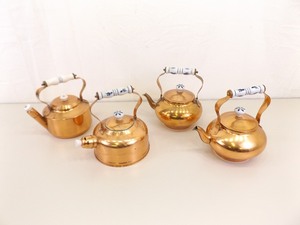 lot 80 image: Lot of 4 Vintage Copper Tea Kettles